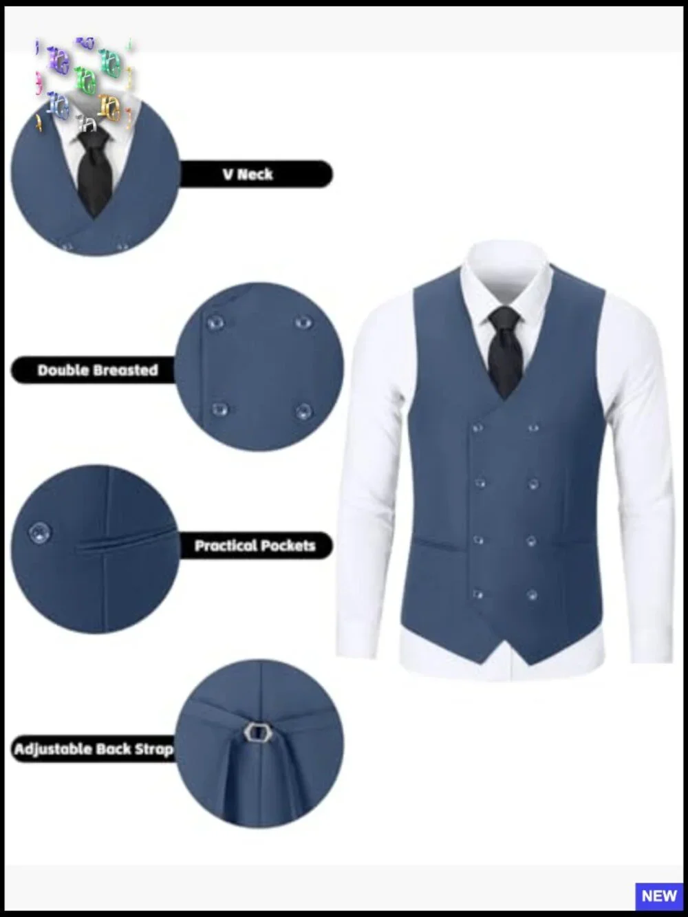Slim Fit 3-Piece Suit Set Double Breasted Blazer Vest Pants Business Formal